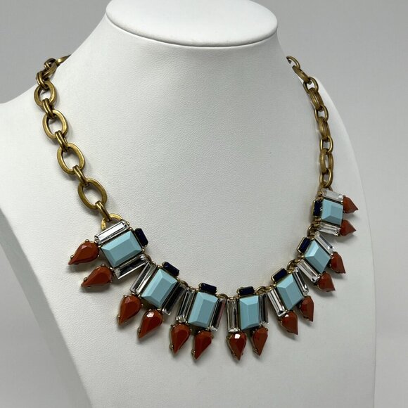 Vintage J. Crew Aqua Bronze Striking Combination Statement Crystal Necklace - Picture 4 of 12